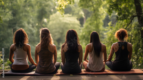 group of women doing yoga outdoors