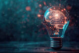 Glowing brain inside a light bulb, power of inspiration and potential for innovative thinking
