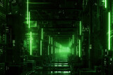 Abstract futuristic background with green lights.