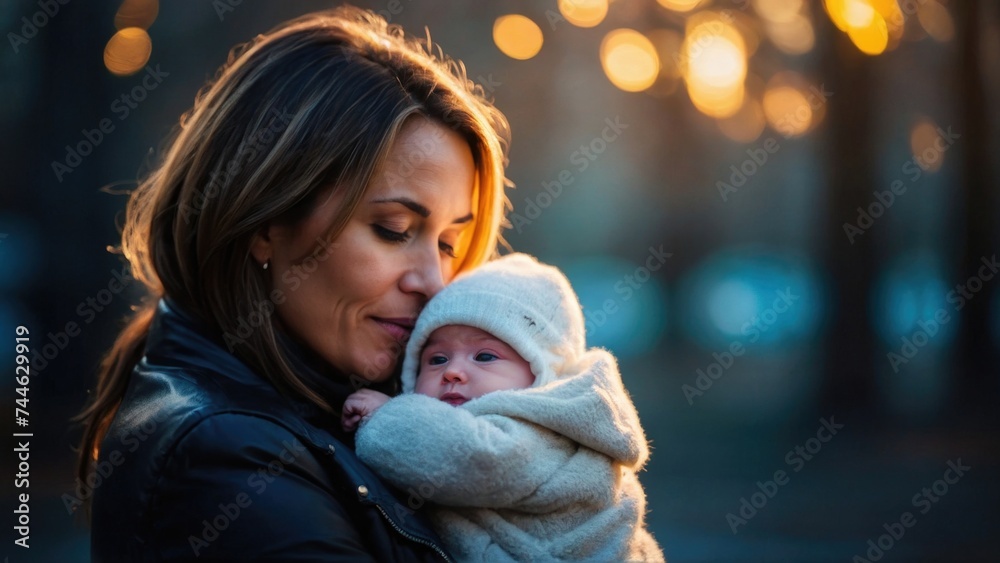 Smiling mother with her baby - obrazy, fototapety, plakaty 