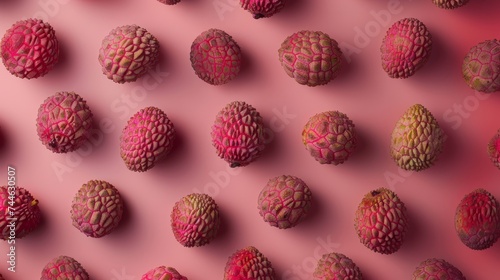 Ripe Lychee Harvest with Exposed Seeds on a Magenta Surface