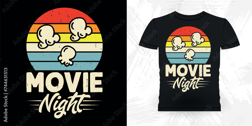 Movie Night Funny Popcorn Cinema Snack Retro Vintage Popcorn T-shirt Design