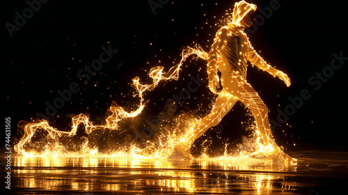 burning man, electicity, fire in the night, walking