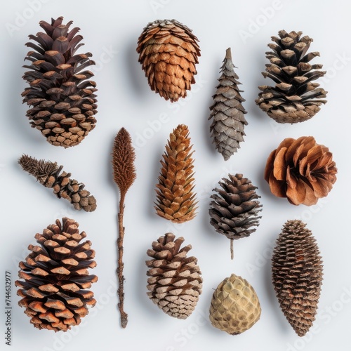 Various conifer cones Isolated on white background
