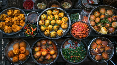 Assorted Traditional Asian Street Food Dishes Displayed on Table