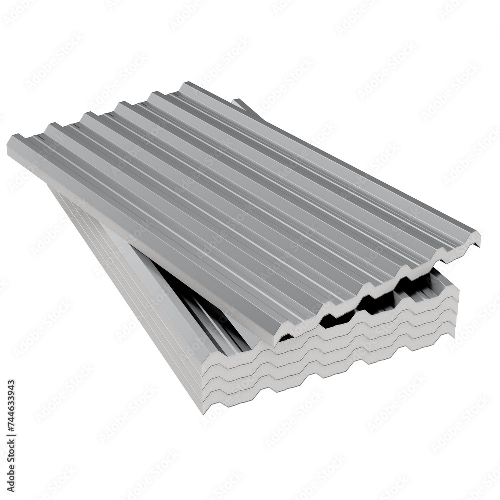 3D Galvanized Thermacoustic Sandwich Panel Roof Tile with Transparent Background