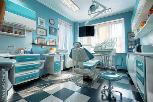 A modern dentist cabinet clinic  3d cartoon illustration  stomatology