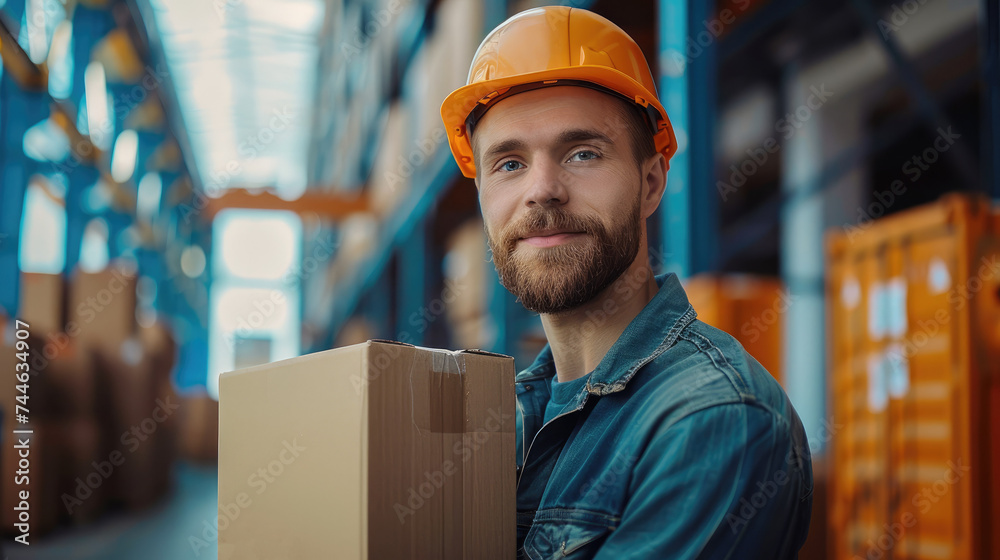 Engineer holding a carton box. Generative AI. Engineer holding a carton box. Generative AI.