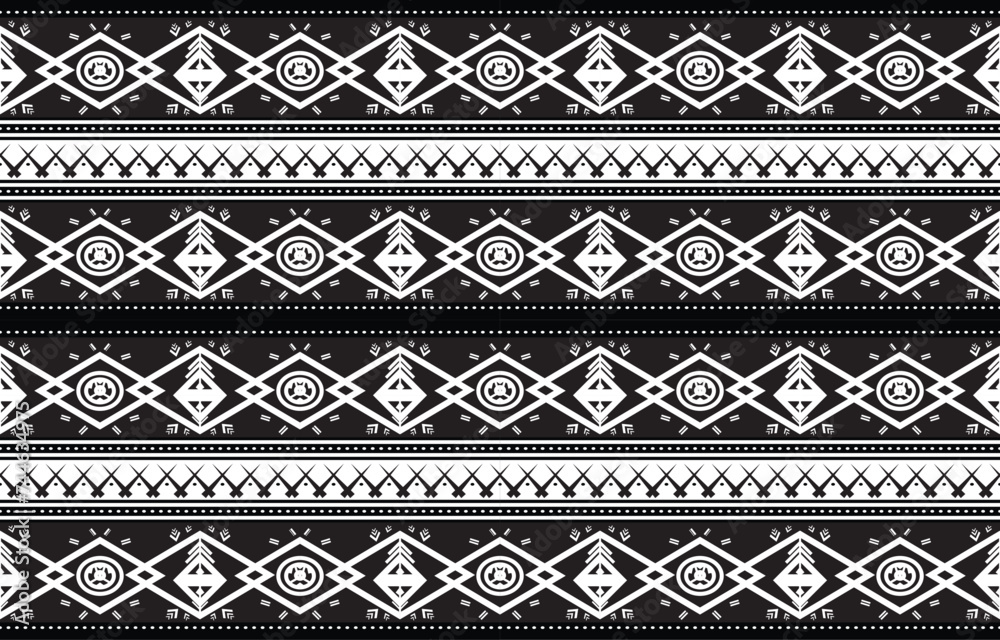 Tribal pattern showcases cultural richness Tribal inspired monochrome pattern. Perfect for textiles, fashion, and home decor, adding unique charm.Its symmetrical and geometric tribaltradition & model