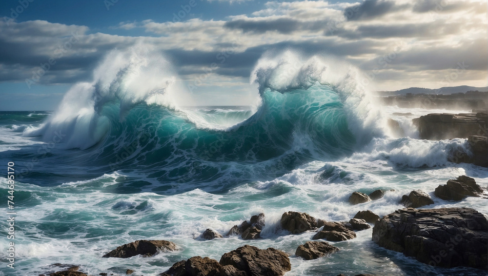 Fototapeta premium Blue big waves.