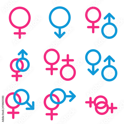 Collection of Simple Gender Related Vector flat Icons. Contains Icons such as Female, Male, Gender, Same Sex and more. Editable stroke. 64x64 pixels