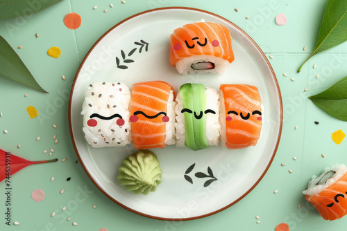 happy sushi set on a plate
