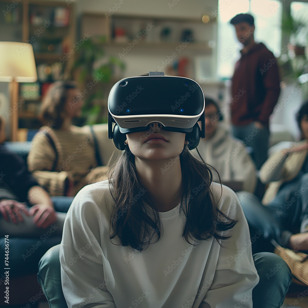 young woman using virtual reality headset. VR, future, gadgets, technology concept, young woman using virtual reality headset. VR, future, gadgets, technology concept,