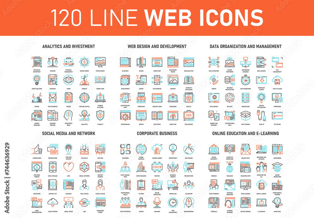 Web Topic Icon Vector set of 120 flat line web icons on following themes - online ...