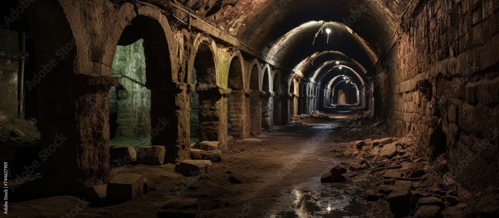 Historical, deserted underground stronghold with tunnels.
