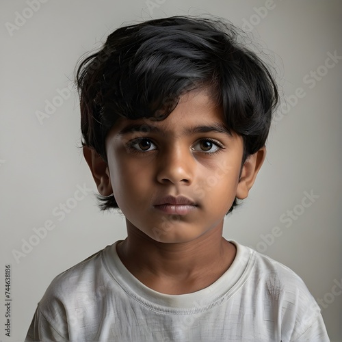 indian little boy. Gray background. Generative AI