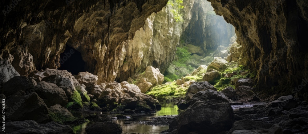 Closeup of the entrance to a deserted cave formed by karst. Closeup of the entrance to a deserted cave formed by karst.
