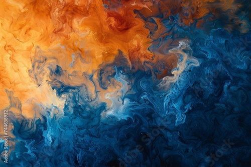 Fire and water duel in an abstract dance of elements, their colors a vivid clash of warmth and cool, chaos and serenity.

 photo