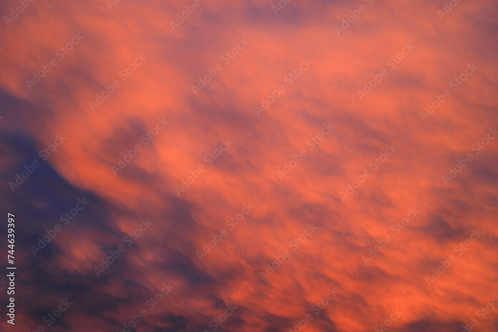 Bright red evening clouds  at sunset