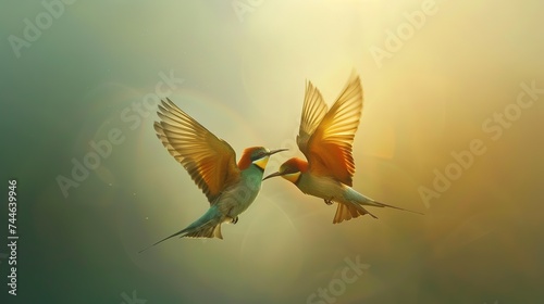 Bee eaters males often fight for the best site to build the nest. These are seriously discussing, generative ai photo