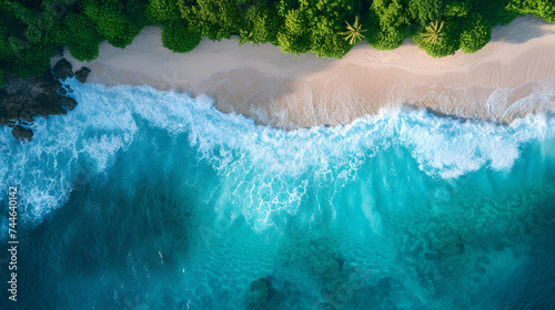 Top aerial drone air above view of ocean sea waves, generative ai