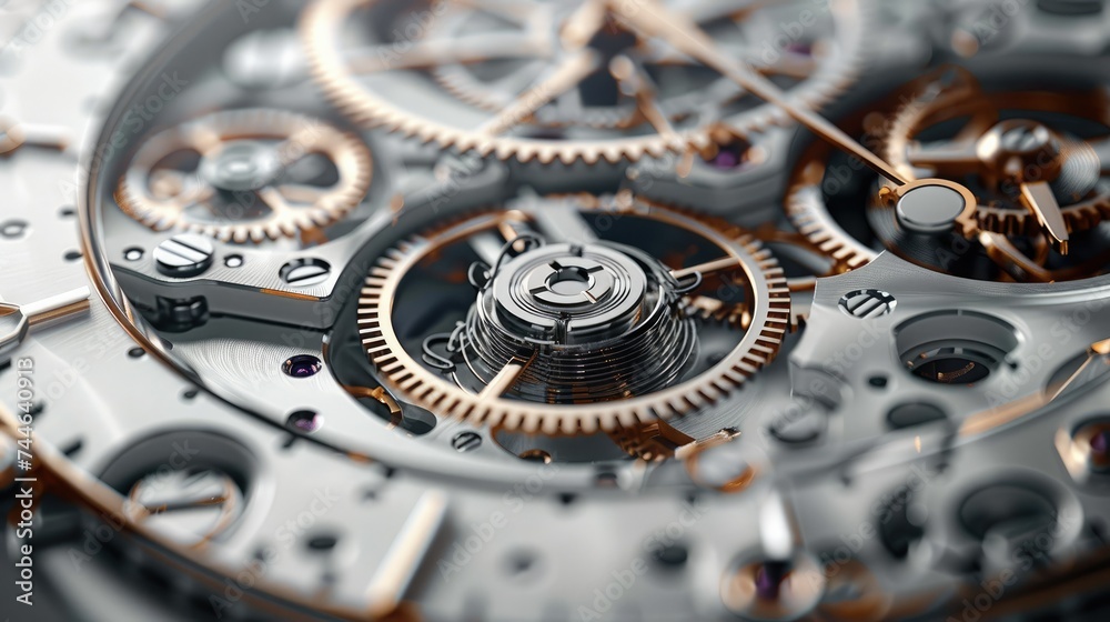 Watch gears, close up, top view. Generative AI. Watch gears, close up, top view. Generative AI.