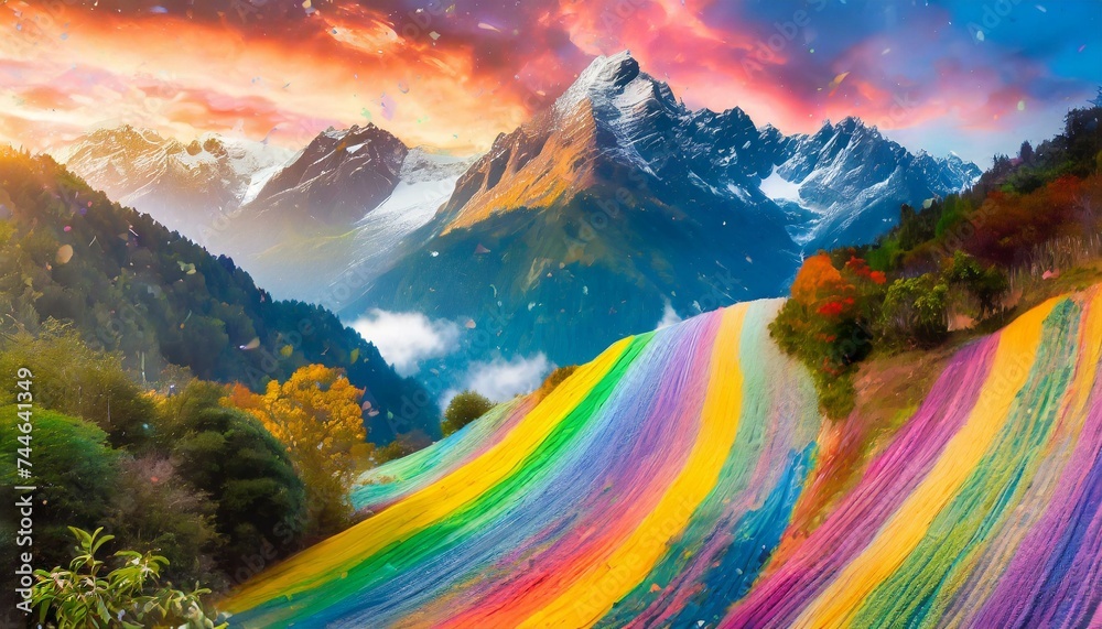 Landscape with sky rainbow colors - obrazy, fototapety, plakaty 
