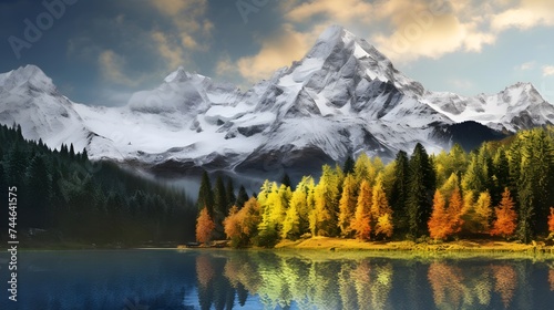 Mountains and lake with reflection in autumn, Alaska, USA.