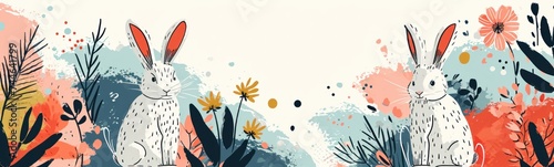 Abstract Easter background with lines and flowers