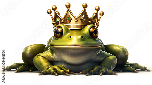 green enchanted fairytale frog with crown isolated on a white background