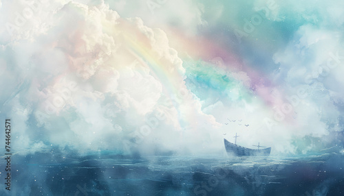an illustration of a rainbow and noah ark photo