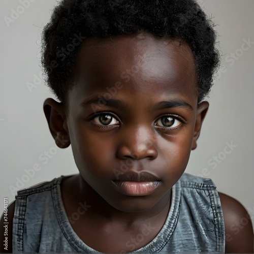 Little black boy. Gray background. Generative AI
