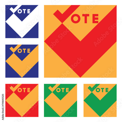 The word vote with a tick.
A symbolic sign suggesting certain selective, elective actions.