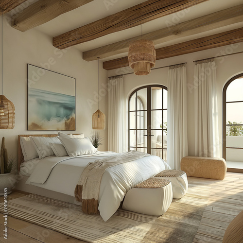 Urban Industrial Bedroom with Soft Textures and Eclectic Wall Art
