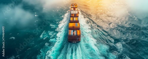 A industrial cargo container ship traveling over calm in the ocean