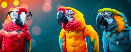 beautiful coloured macaw parrot, reading a book © apirom
