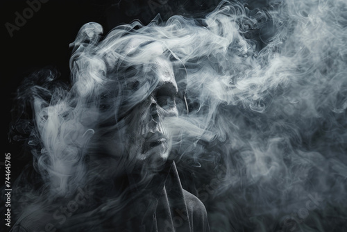 scary ghost with smoke on dark background