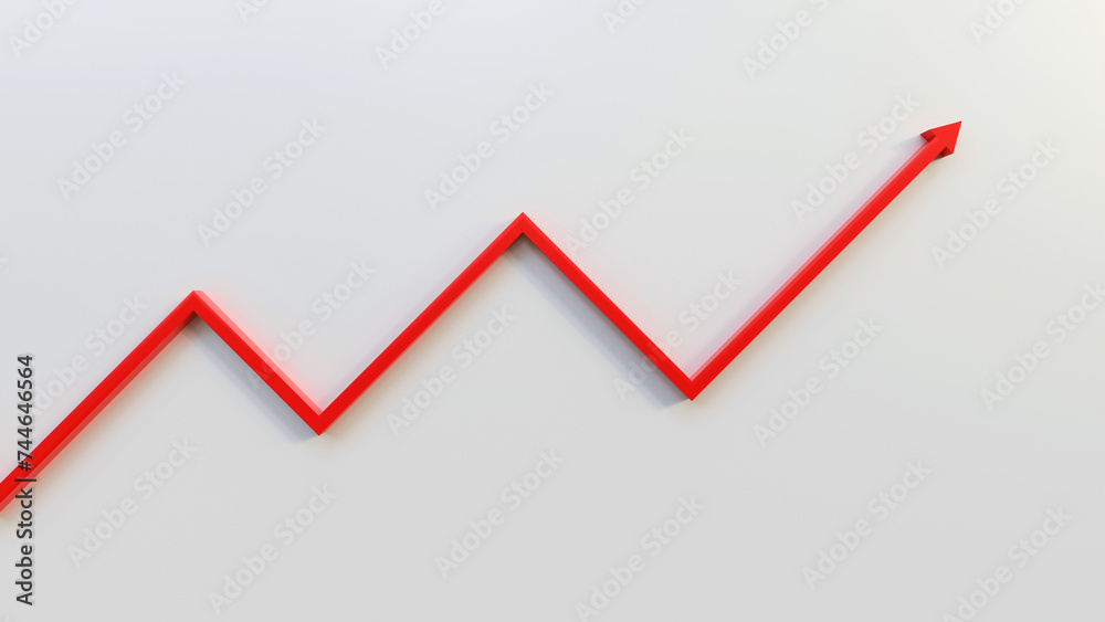 Stock market chart. Red graph arrow of improvement. Financial graph 3d rendering. Stock market chart. Red graph arrow of improvement. Financial graph 3d rendering.