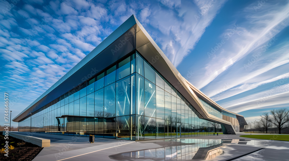 Fototapeta premium Modern Glass Building at Sunset