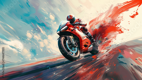 Illustration d'un pilote sur une belle moto sur une route