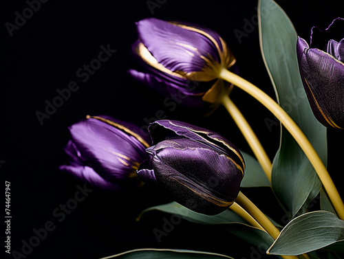 Beautiful purple tulips on a black background