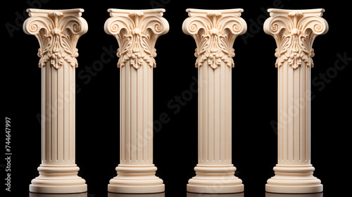 Classical columns isolated on a black background. 