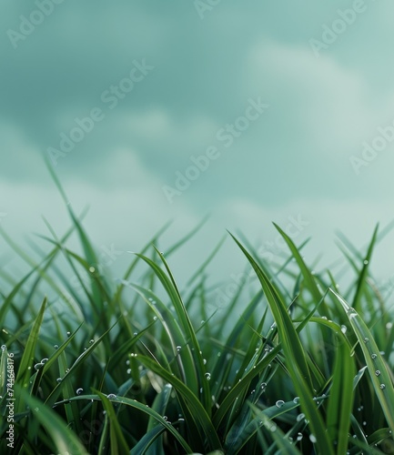 gloomy sky in summer and green grass in the foreground. space for text 