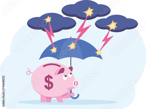 Umbrella protect the piggy bank of badly storm, Flat, Vector, Illustration,

