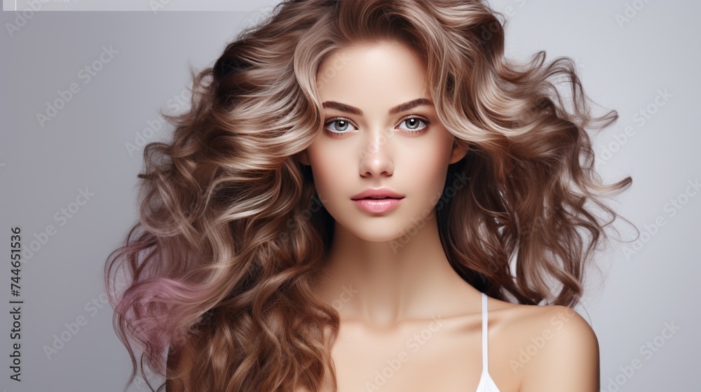 Beautiful young woman with glowing skin Has a luxurious aura blonde brown hair Suitable for medical spa website banner. on a white background This makes it ideal for promoting medical spas.