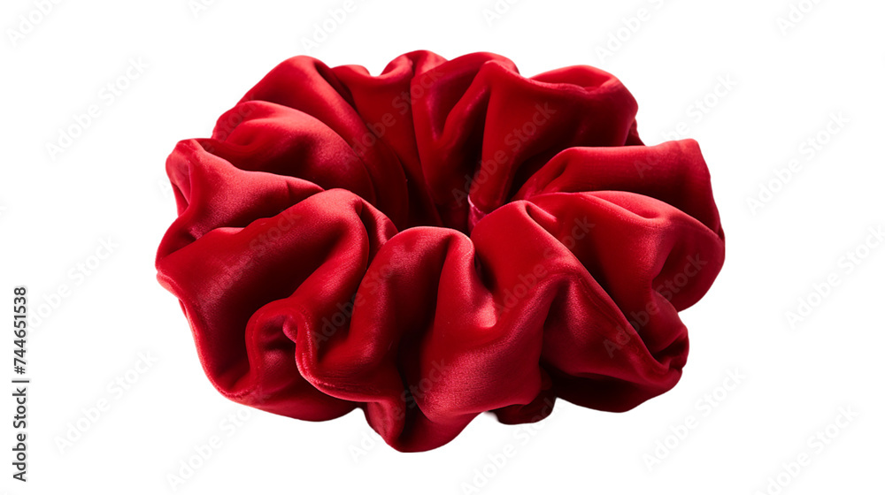 Naklejka premium A red silk scrunchie, isolated on a transparent background.