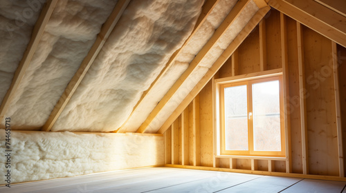 attic insulation with mineral wool. environment concept. heat reduction