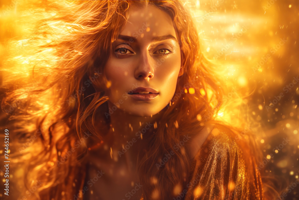 Captivating portrait of a woman bathed in golden light