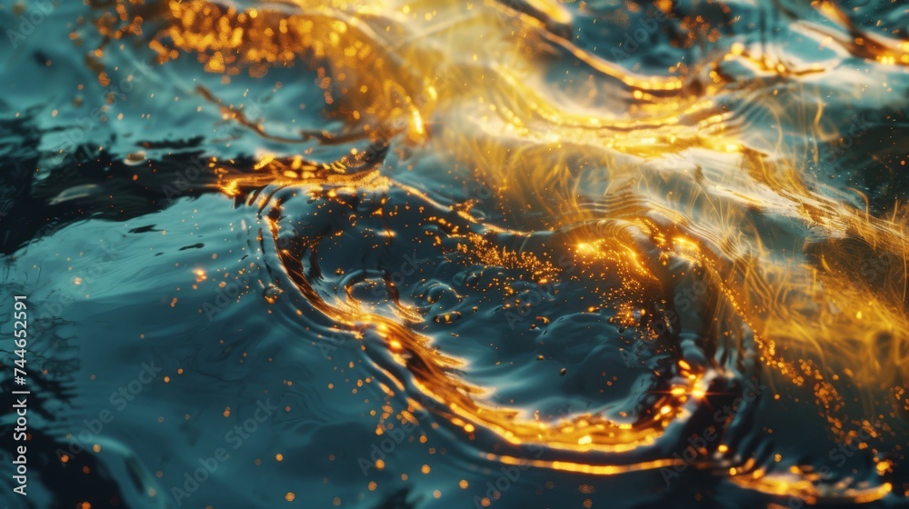 mixture of golden oil and black water - obrazy, fototapety, plakaty 