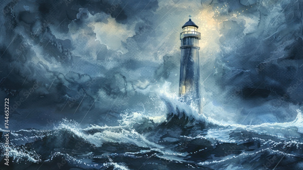 Beacon of Hope: Watercolor Lighthouse Refuge